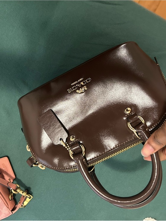 Coach Handbags - Coach Chocolate Brown Patent Leather Mini Satchel with Gold Hardware